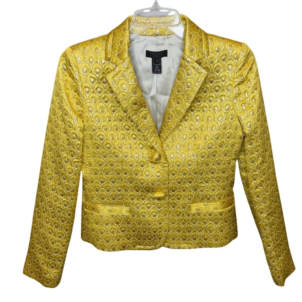 J.Crew Collection Blazer Womens Yellow Metallic Brocade Wool Silk Luxe 2
